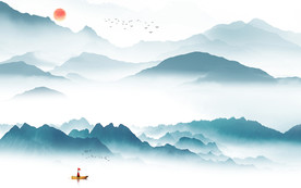 蓝色意境新山水画 TIF分层