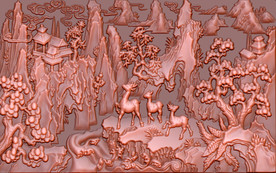 古代松树群山铜雕背景墙