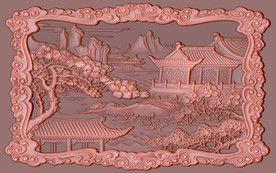 古典山水浮雕背景墙