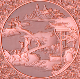 铜雕山水园林中式电视背景墙