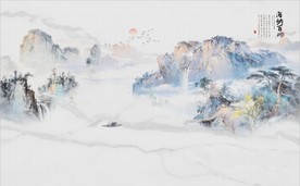 新中式水墨古代山水国画背景墙