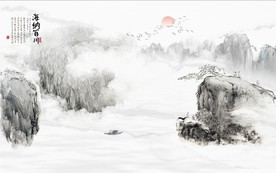 新中式水墨古代山水国画背景墙
