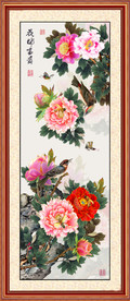 手绘牡丹花玄关鸟装饰画