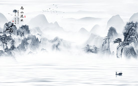 蓝色客厅山水画 TIF分层