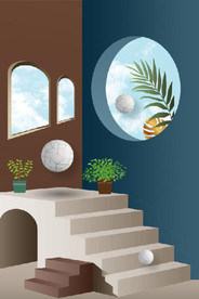 现代北欧3D建筑空间玄关装饰画