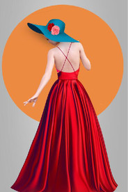 爱马仕现代时尚红裙美女装饰画