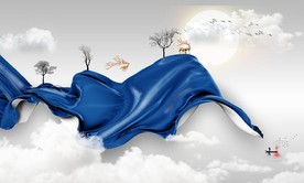 新中式抽象飘带山水风景背景墙