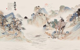 新中式千里江山水墨国画背景墙