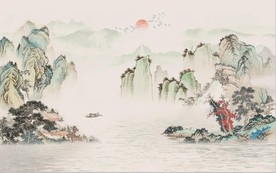 新中式千里江山水墨国画背景墙
