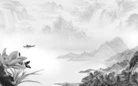 新中式新山水无框画 文件分层画
