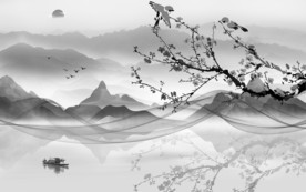 中式灰色新山水画 文件分层画