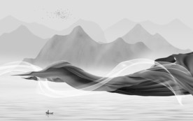 简约 灰色新山水画 文件分层画