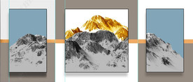现代北欧风金色雪上风景装饰画