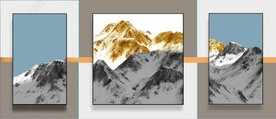 现代北欧风金色雪上风景装饰画