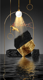 新中式晶瓷金色麋鹿光影背景墙