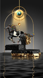 新中式晶瓷金色骏马光影背景墙