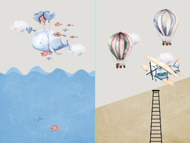 小清新鲸鱼飞机儿童房装饰无框画