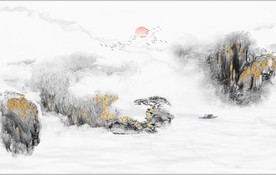 新中式大理石金色水墨山水背景墙