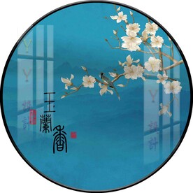 新中式玉兰花鸟圆形装饰画图片