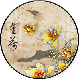 新中式手绘荷花圆形装饰画图片