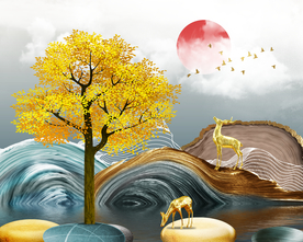 山水电表箱装饰画