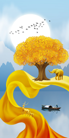 山水发财树玄关晶瓷画