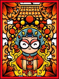 手绘国潮花旦卡通插画设计