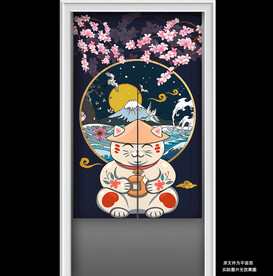 日式和风招财猫樱花门帘半帘