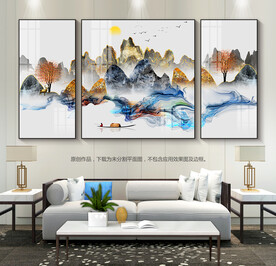 水墨山水画客厅装饰画无框画挂画