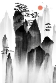 新中式水墨山水风景国画背景墙