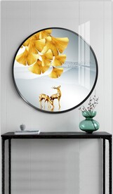 轻奢银杏叶圆形装饰画