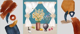 北欧风抽象花瓶水果油画装饰画