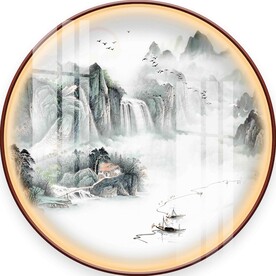 中式山水圆形装饰画图片