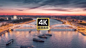 短视频素材夜晚城市跨海大桥游轮