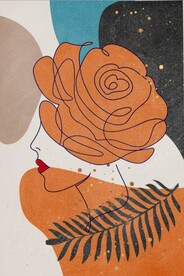 北欧橘黄色抽象美女玄关装饰画