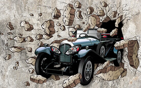 3d复古立体老爷车破墙背景墙