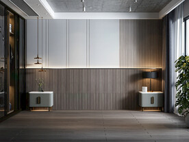 现代轻奢卧室背景墙空景效果图