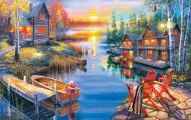 欧式小镇风景油画背景墙装饰画