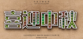 喜迎中秋彩色纹理3D特效字模板