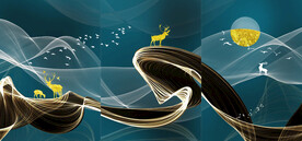 晶瓷画 抽象画 线条 麋鹿