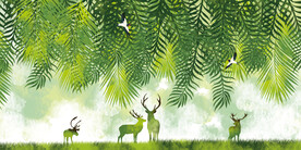 晶瓷画 抽象画 清新树叶 