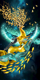 轻奢飘带麋鹿金色玄关晶瓷画