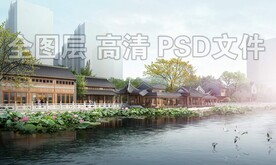 河边古建荷花