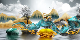 晶瓷画 麋鹿 飘带