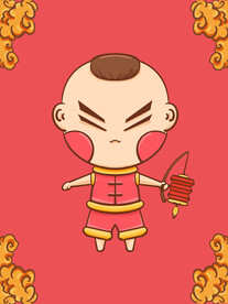 手绘卡通年画小男孩插画设计