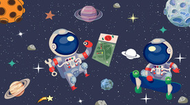 卡通宇航员儿童背景墙