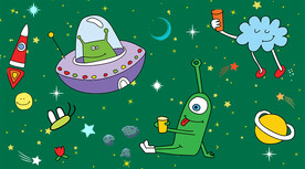 卡通外星生物星球背景墙