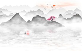 新中式水墨国画山水背景墙壁画