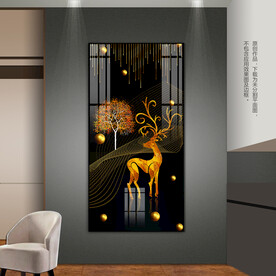 轻奢风发财鹿客厅卧室玄关装饰画