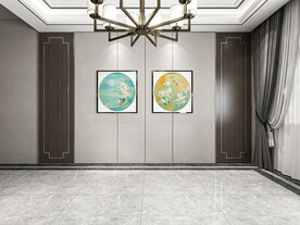 新中式客厅背景墙沙发家具空景